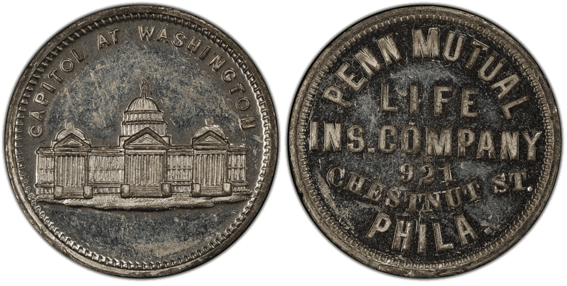 (1876) White Metal Token Pa-Ph 319, Penn Mutual Life Ins. Company