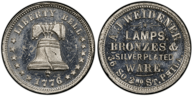(1876) White Metal Token Pa-Ph 481, A.J. Weidener