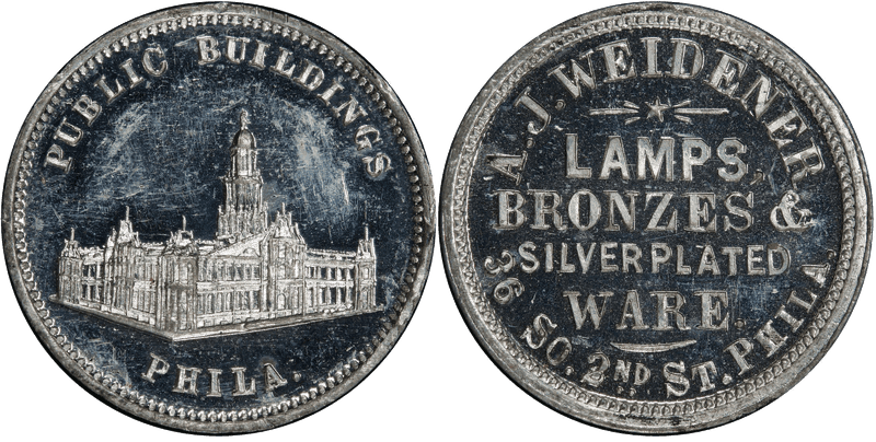 (1876) White Metal Token Pa-Ph 486, A.J. Weidener