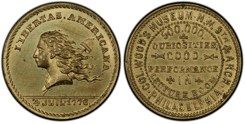 (1876) Brass Token Pa-Ph 502, Wood's Museum