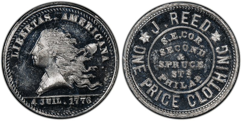 (1876) White Metal Token Pa-Ph 710, J. Reed