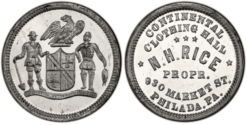(1876) White Metal Token Pa-Ph 723, N.H. Rice