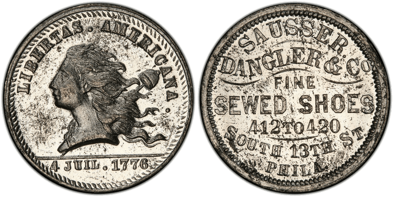 (1876) White Metal Token Pa-Ph 730, Sausser, Dangler & Co.