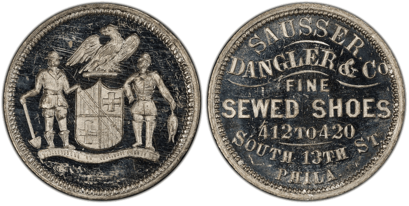 (1876) White Metal Token Pa-Ph 733, Sausser, Dangler & Co.
