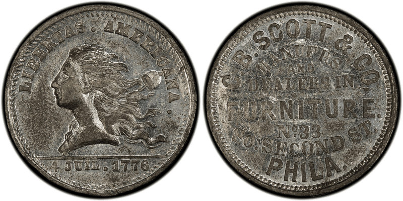 (1876) White Metal Token Pa-Ph 740, C.B. Scott& Co.