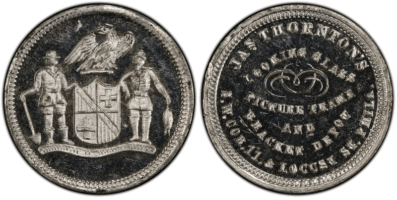 (1876) White Metal Token Pa-Ph 774, Jas. Thornton