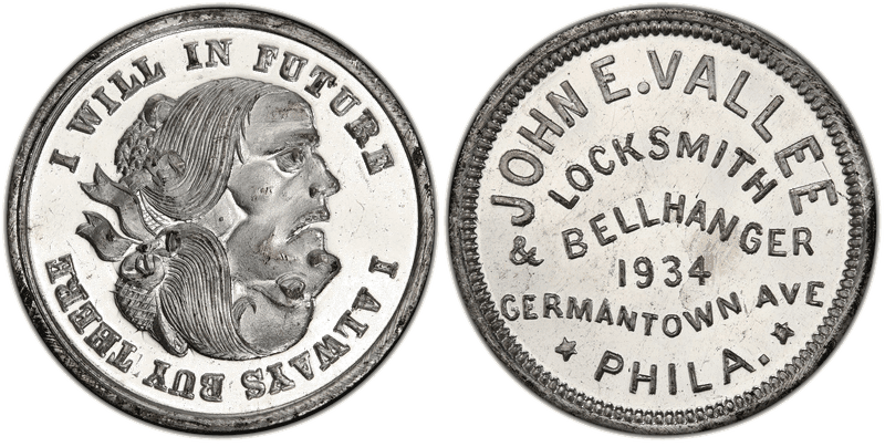 (1876) White Metal Token Pa-Ph 788, John E. Vallee