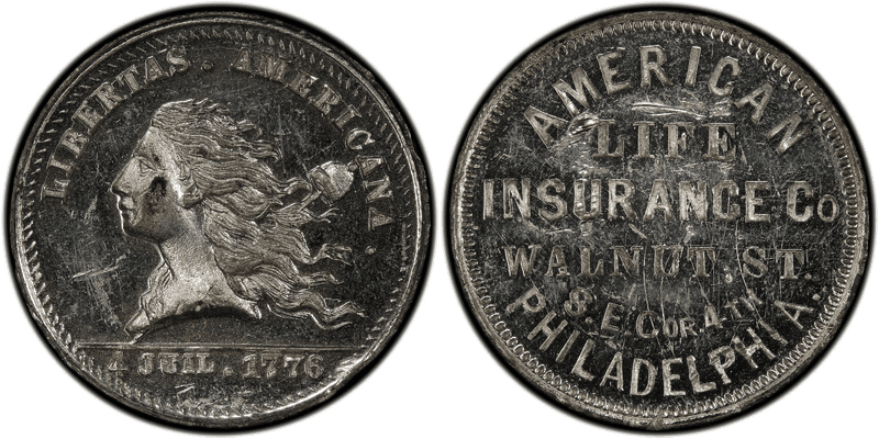 (1876) White Metal Token Pa-Ph 810, American Life Insurance Co.