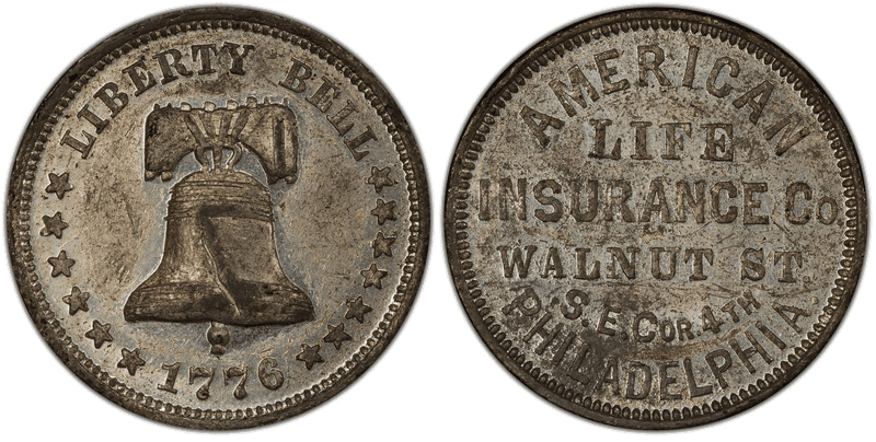 (1876) White Metal Token Pa-Ph 811, American Life Insurance Co.