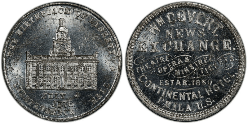 (1876) White Metal Token Pa-Ph 876, Wm. Covert