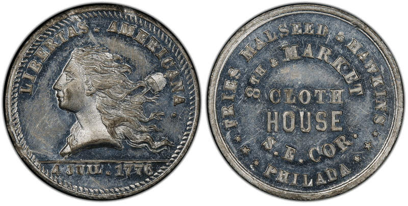 (1876) White Metal Token Pa-Ph 900, Fries, Malseed & Hawkins