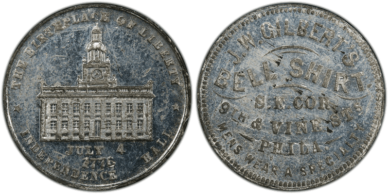 (1876) White Metal Token Pa-Ph 912, J.W. Gilbert's