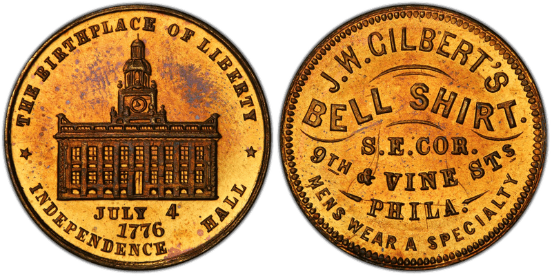 (1876) Brass Token Pa-Ph 912B, J.W. Gilbert's
