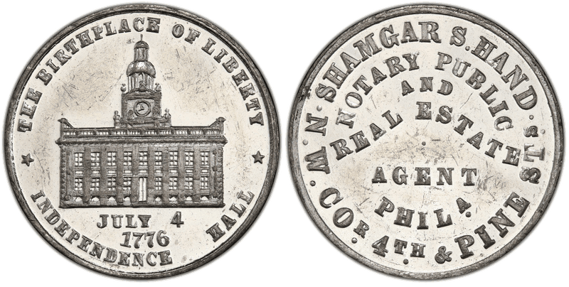 (1876) White Metal Token Pa-Ph 926, Shagmar S. Hand