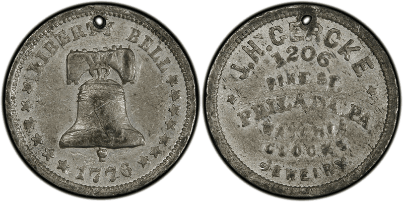 (1876) White Metal Token Pa-Ph 96, J.H. Gercke, Holed