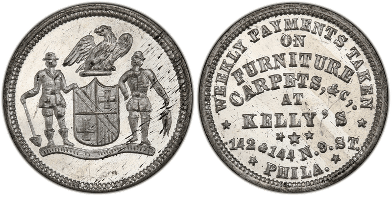 (1876) White Metal Token Pa-Ph 973, Kelly's