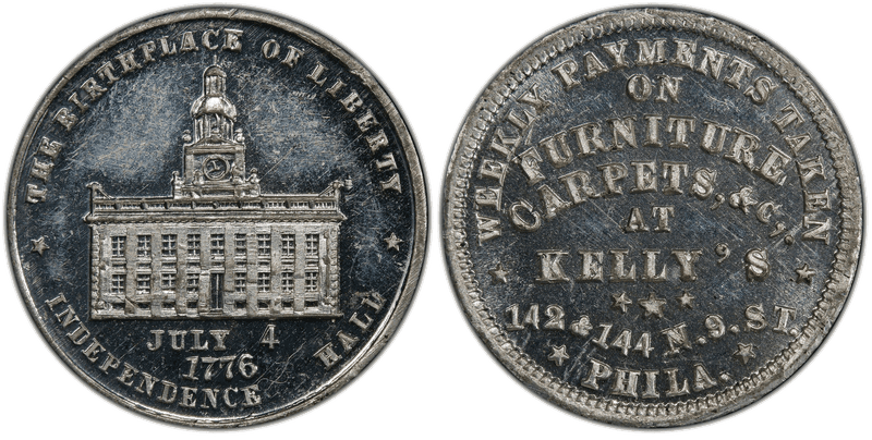 (1876) White Metal Token Pa-Ph 975B, Kelly's
