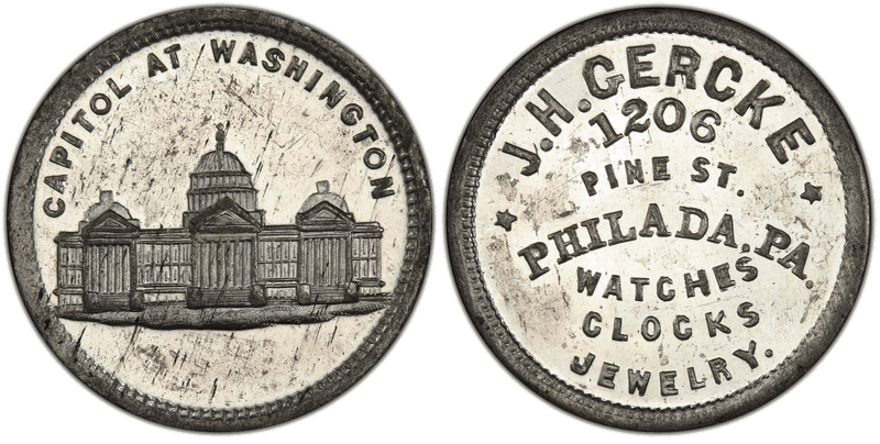 (1876) White Metal Token Pa-Ph 99B, J.H. Gercke