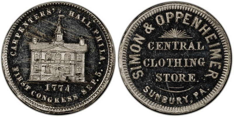 (1876) White Metal Token Pa-Sb 6, Simon & Oppenheimer