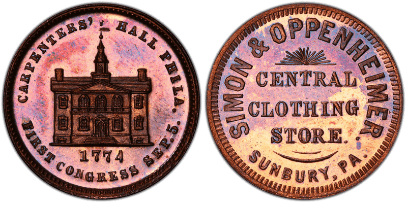 (1876) Copper Token Pa-Sb 6B, Simon & Oppenheimer