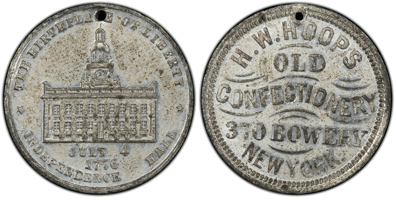 (1876) White Metal Token Rulau NY-Unlisted, H.W. Hoops