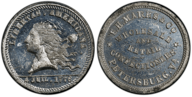 (1876) White Metal Token Rulau Va-Pe 1, S.H. Marks & Co.