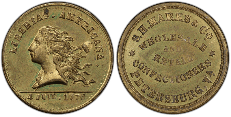 (1876) Brass Token Rulau Va-Pe 1B, S.H. Marks & Co.