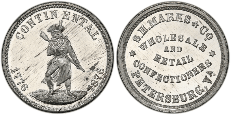 (1876) White Metal Token Rulau Va-Pe 3, S.H. Marks & Co.