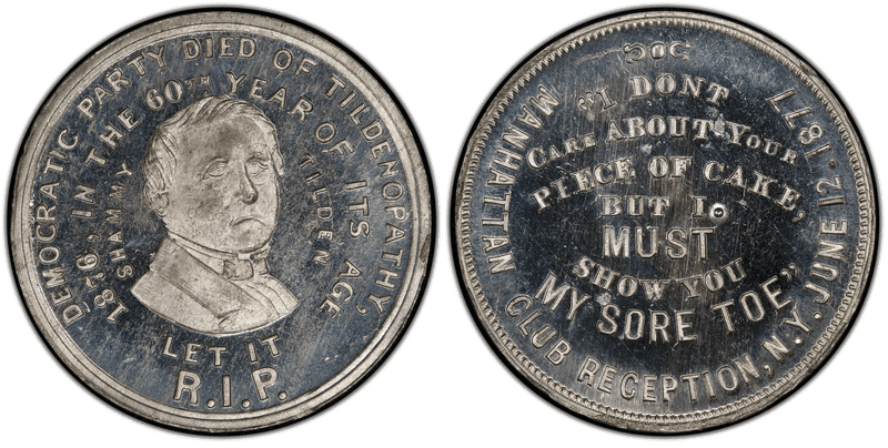 (1876) White Metal Token SJT 1876-6, Samuel J. Tilden Campaign
