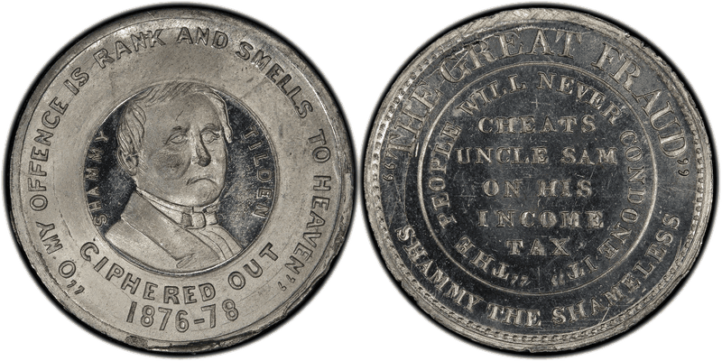(1876) White Metal Token SJT 1876-7, Samuel J. Tilden Campaign