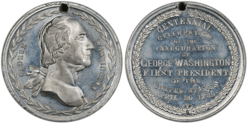 (1889) Medal Douglas-10 White Metal Holed Inauguration Centennial