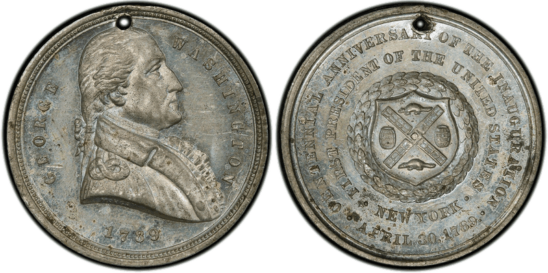 (1889) White Metal Medal GW-1128, 2nd Obv Holed Seal of New York City