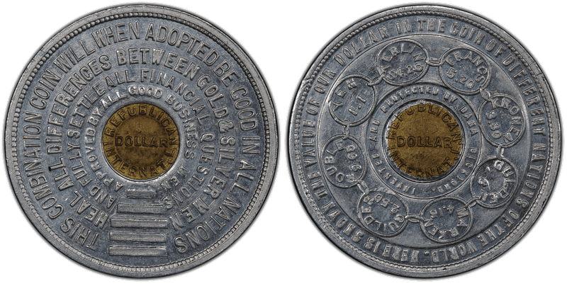 1897 HK-833, Bickford Dollar Aluminum, Brass Center Dollar