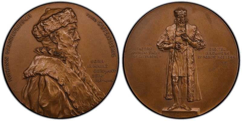 (1900) Medal Jehne-104 Matte Bronze Johann Gutenberg