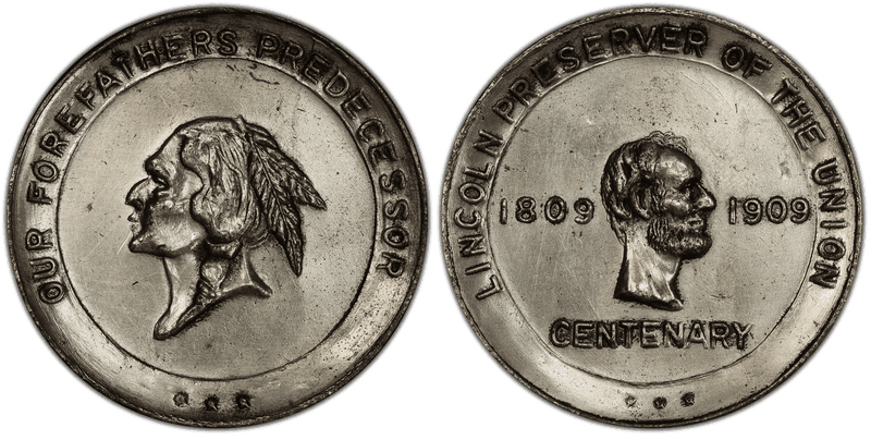 (1909) Medal Cunningham 11-950L (1057) Cast Lead Lincoln Preserver Of The Union