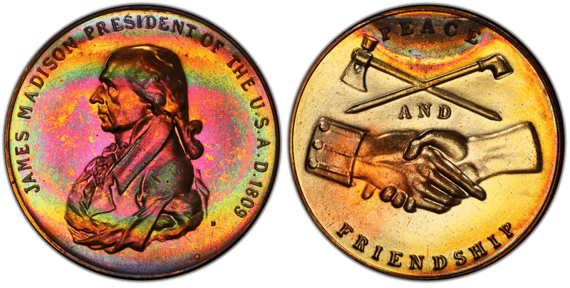 (1970s)-D Medal James Madison 34mm Peace and Friendship