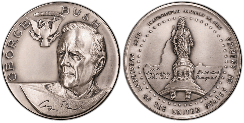 (1989) Silver Medal George Bush Inauguration 70mm Medallic Art. Co.
