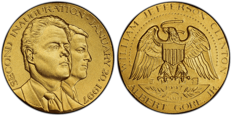 (1997) Medal Metallic Art Co. Clinton/Gore Gold 18k Clinton 2nd Inauguration, 26mm