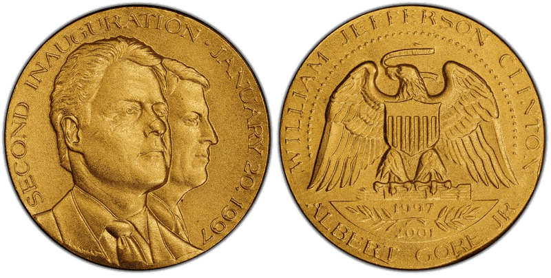 (1997) Medal Metallic Art Co. Clinton/Gore Gold 24k Clinton 2nd Inauguration, 24mm