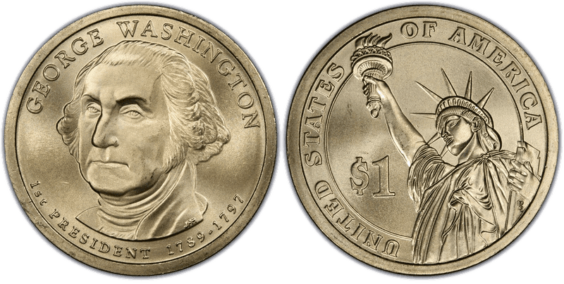 2007 (P) Satin Finish Presidential Dollar - George Washington, Missing Edge Lettering
