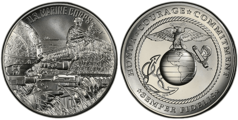 (2022-P) Medal U.S. Marine Corps Matte 2.5oz Silver