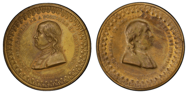 (c. 1810) Medal Benjamin Franklin Died Philadelphia Fuld FR.ME.NL.10