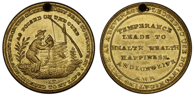 (c.1840) Token Old Oaken Bucket Gilt Bronze Temperence