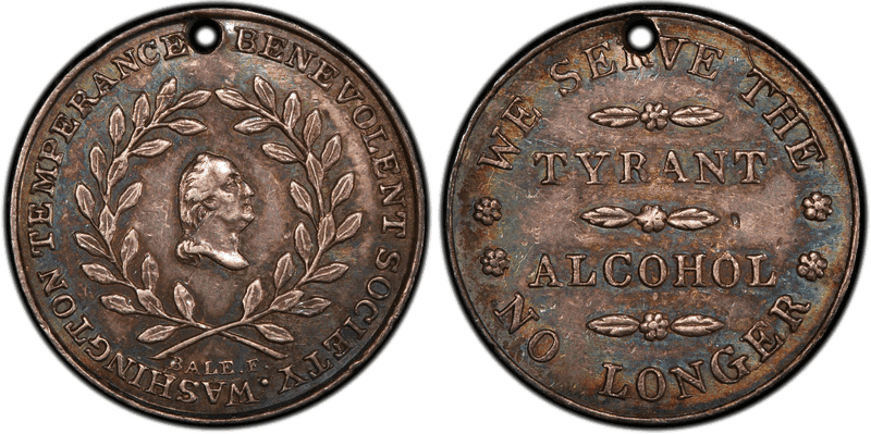 (1841) Silver Medal GW-162, Holed Plain Edge Tyrant Alcohol, 1st Dies