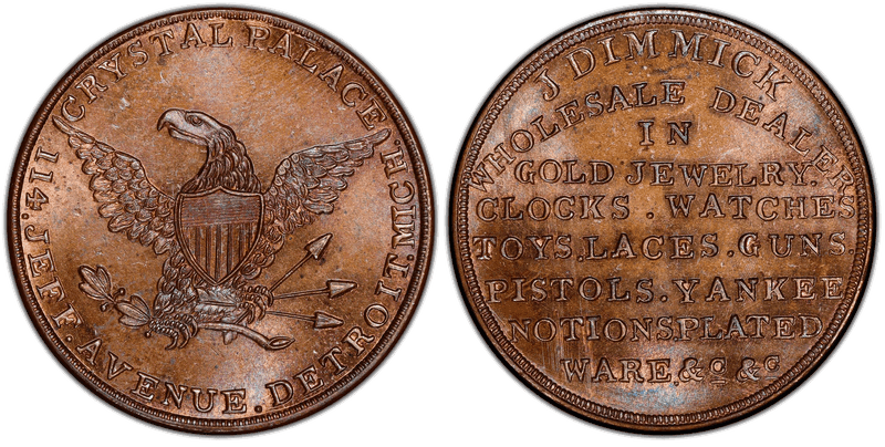 (c.1850) Token Miller Mich-2 Copper J. Dimmick