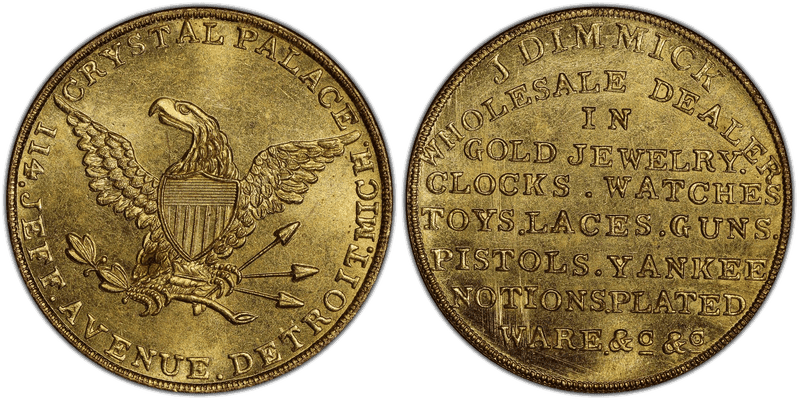 (c.1850) Token Miller Mich-3 Gilt Brass J. Dimmick