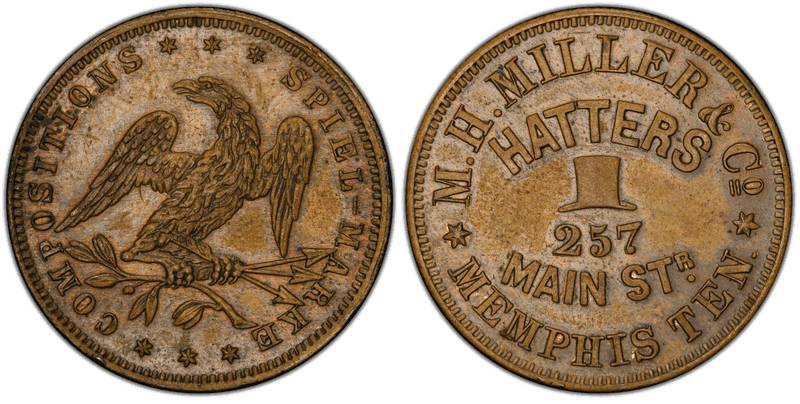 (c.1850's) Token Miller Tenn-33 Brass M.H. Miller & Co.