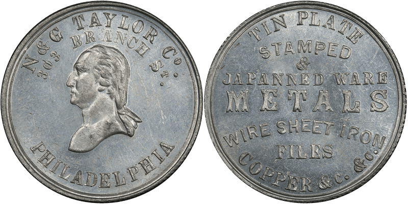 (c.1862) White Metal Civil War Store Card F-750V-5e, GW-558 N & G Taylor Co.