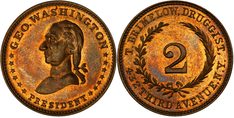 (c.1863) Brass Civil War Store Card F-630K-8b, GW-665 T. Brimelow NY