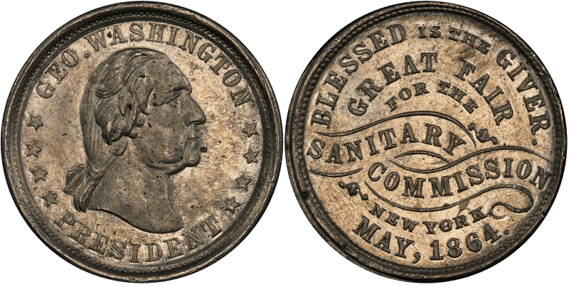 (c.1864) White Metal Civil War Store Card F-630BJ-1e, GW-673 NY Sanitary Fair NY